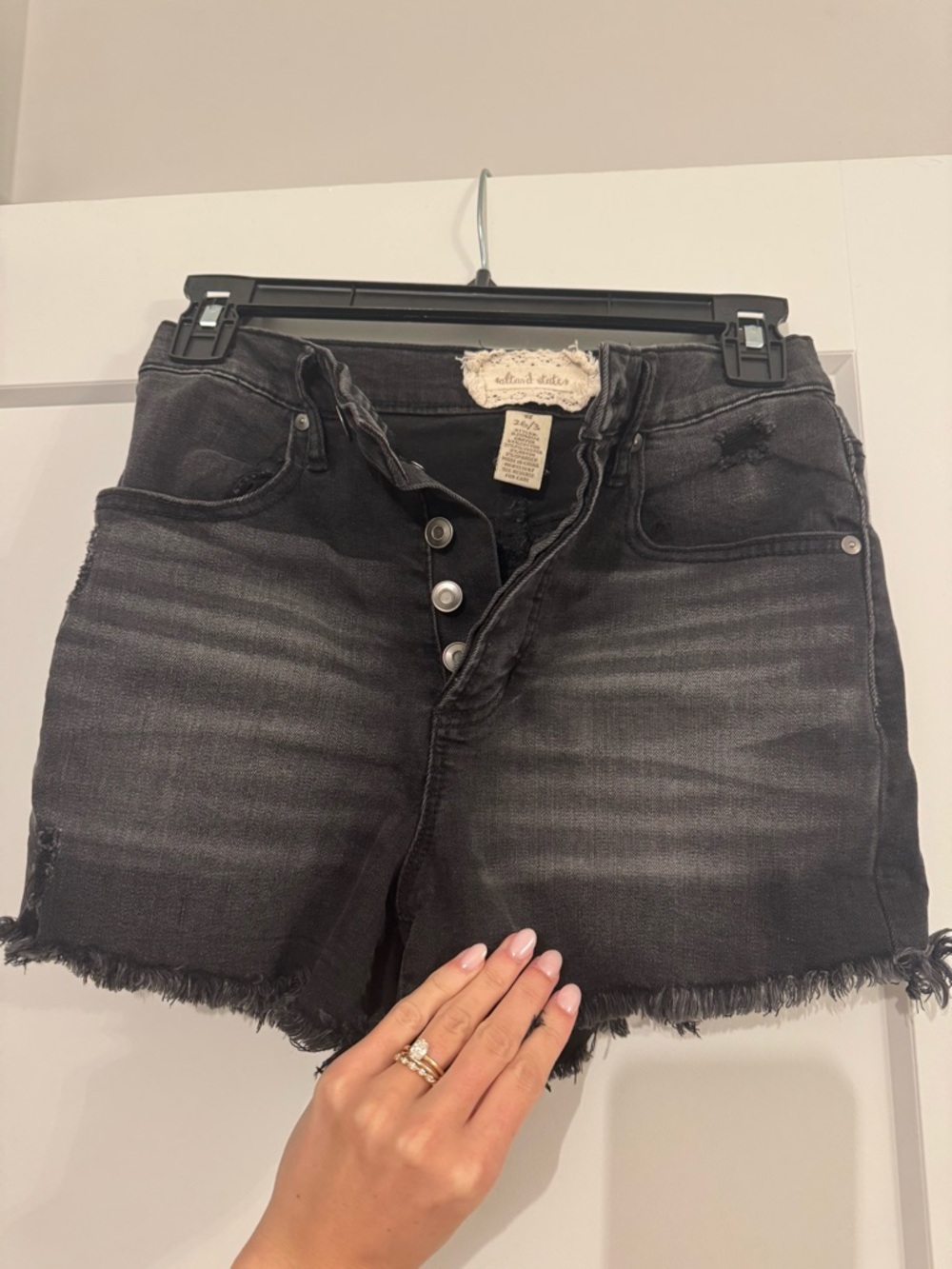Altar'd State Washed Black Button-Front Distressed Denim Shorts